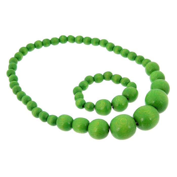 Бусы деревянные "Нарастающие" с браслетом, ярко-зелёные