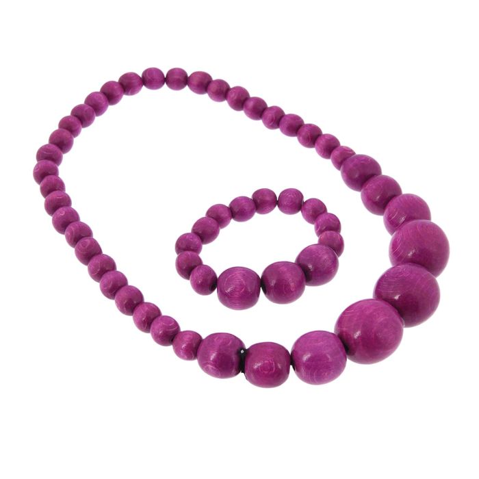 Бусы деревянные "Нарастающие" с браслетом, розовые