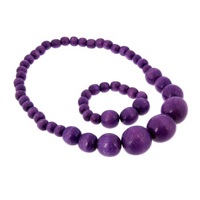 Бусы деревянные "Нарастающие" с браслетом, цвет фиолетовый