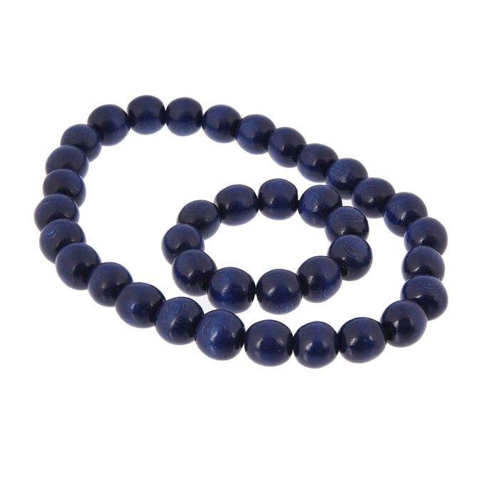 Бусы деревянные "Краса" с браслетом, тёмно-синие