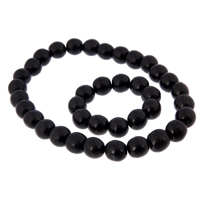 Бусы деревянные "Краса" с браслетом, чёрные