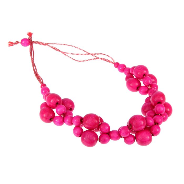 Бусы деревянные "Калина" ярко-розовые