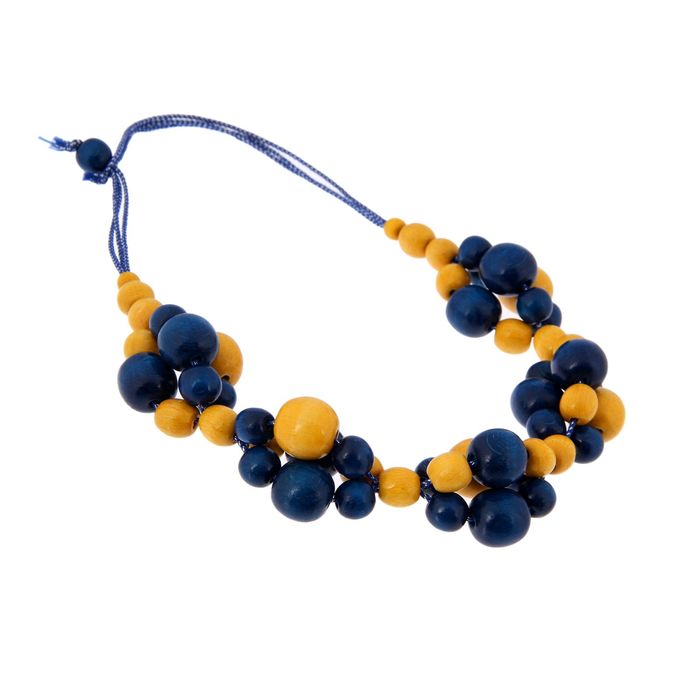 Бусы деревянные "Калина" синий-жёлтый