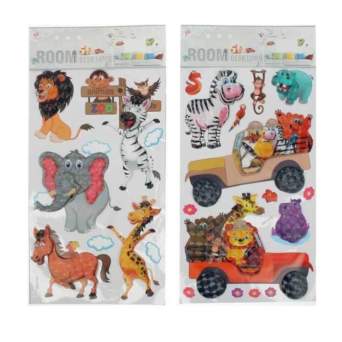 Наклейка интерьерная пластик "Зверята" МИКС 64х31,5 см