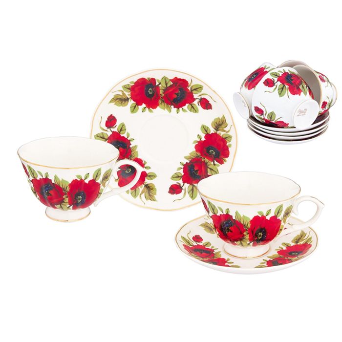 Чайный набор "Маки", 12 предметов 250 мл, чашка на ножке