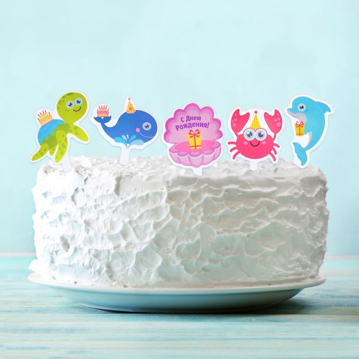 Топперы для сладостей "Морские жители", набор 10 шт.