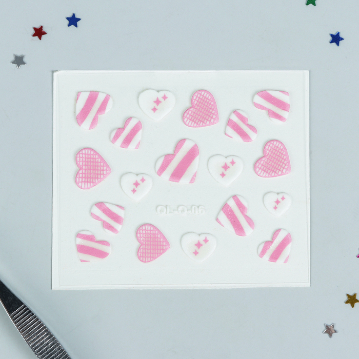 Наклейки для ногтей "Сердца", цвет бело-розовый