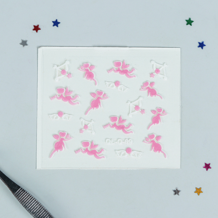 Наклейки для ногтей "Ангелочек", цвет бело-розовый