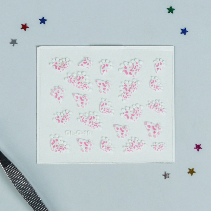 Наклейки для ногтей "Лапки", цвет бело-розовый