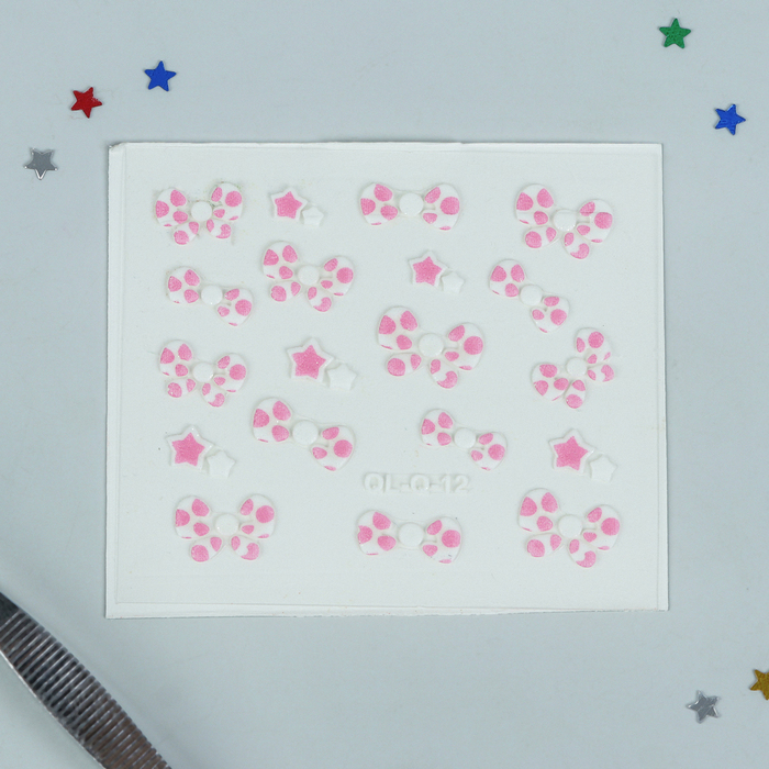 Наклейки для ногтей "Бантик", цвет бело-розовый