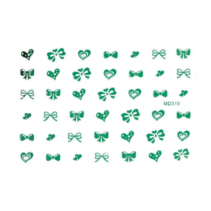 Наклейки для ногтей "Бабочки с сердцами", цвет зелёный