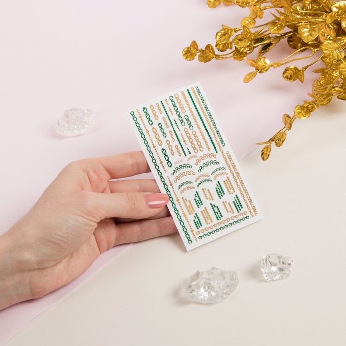 Наклейки для ногтей, цвет зелёно-золотой