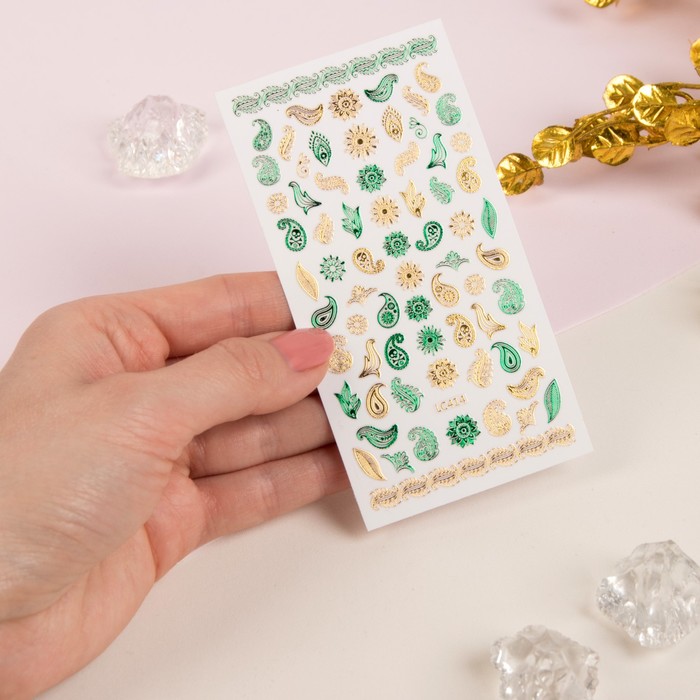 Наклейки для ногтей, цвет зелёно-золотой