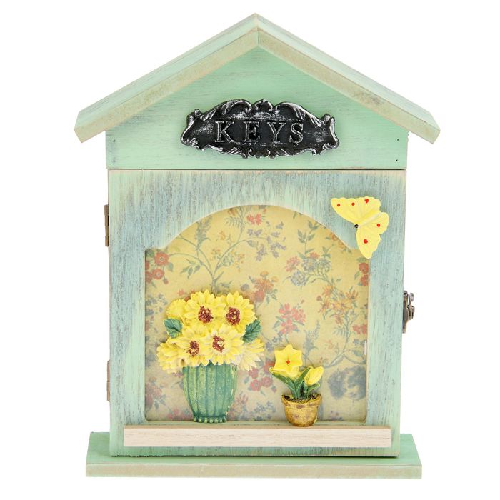 Ключница дерево 6 крючков "Подсолнухи на подоконнике" 26,5х19х6 см