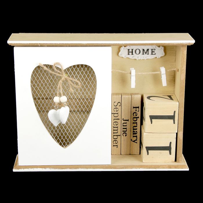 Ключница дерево 6 крючков "Прованс. Белые сердца" с календарем 24,5х32х8 см