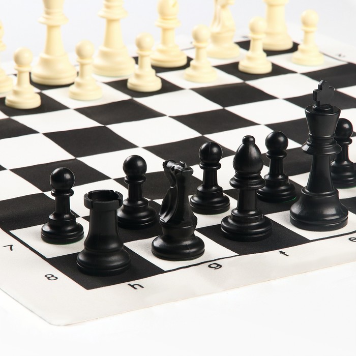 Шахматы в пакете, фигуры (пешка h=4.5 см, ферзь h=9.5 см), поле 50 х 50 см