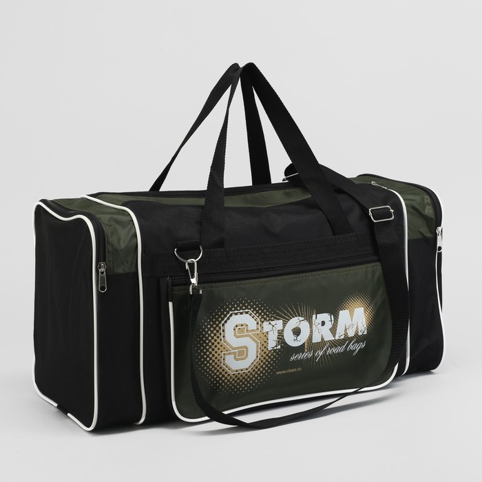 Сумка спортивная "Модуль", отдел на молнии, 3 наружных кармана, цвет чёрный/зеленый