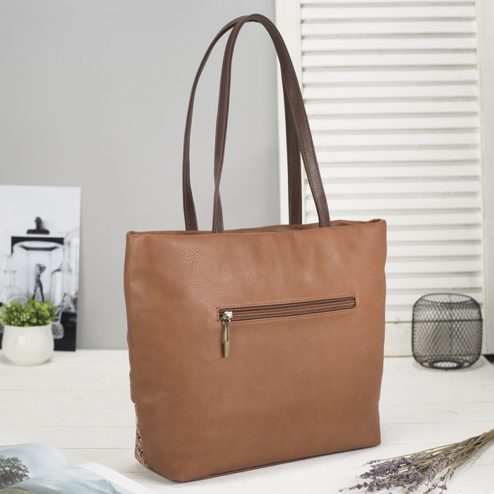 Сумка женская на молнии, 1 отдел, наружный карман, цвет коричневый