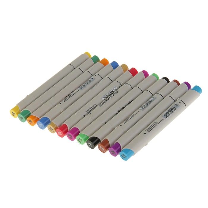 Маркер художественный набор StyleFile 12 цветов Brush (двухсторонний: кисть/скошенный) основные цвета A SFSBR12MA