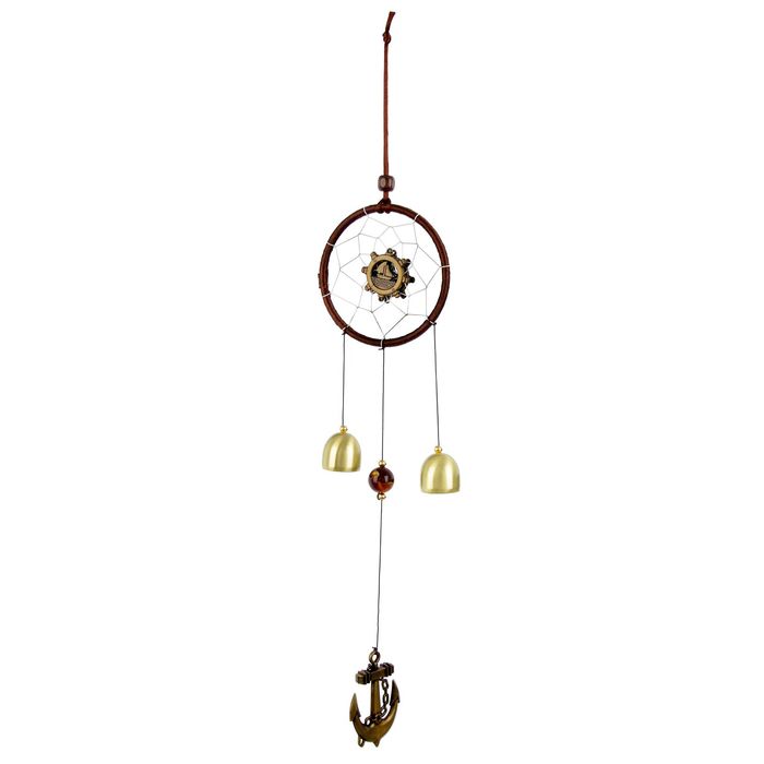 Музыка ветра с ловцом снов металл "Корабль и якорь" 2 колокольчика 1 фигурка 40 см