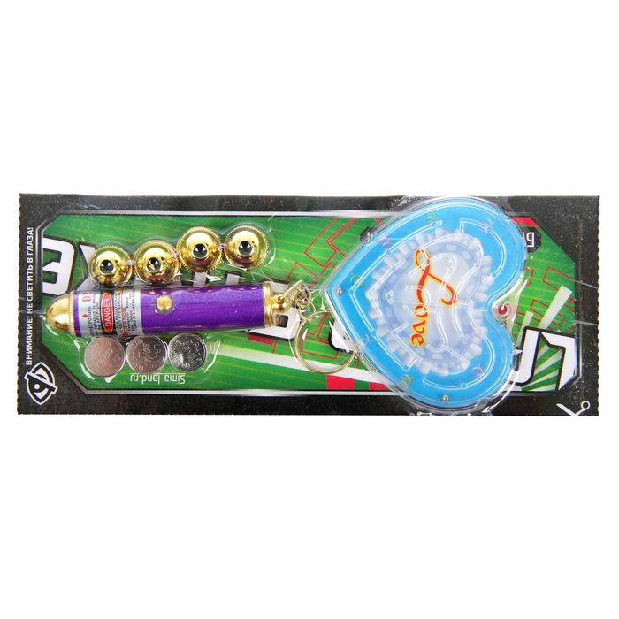 Фонарик лазер 5 насадок + игрушка "Лабиринт" сердце МИКС 17х7 см