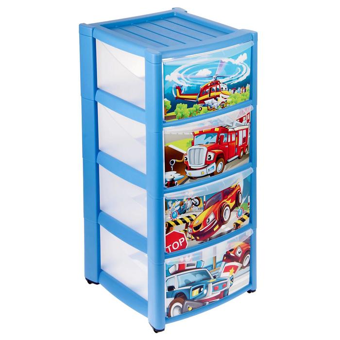 Комод детский на колесах с аппликацией, 4 ящика, цвет: голубой
