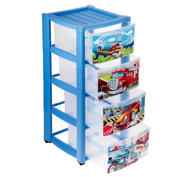 Комод детский на колесах с аппликацией, 4 ящика, цвет: голубой