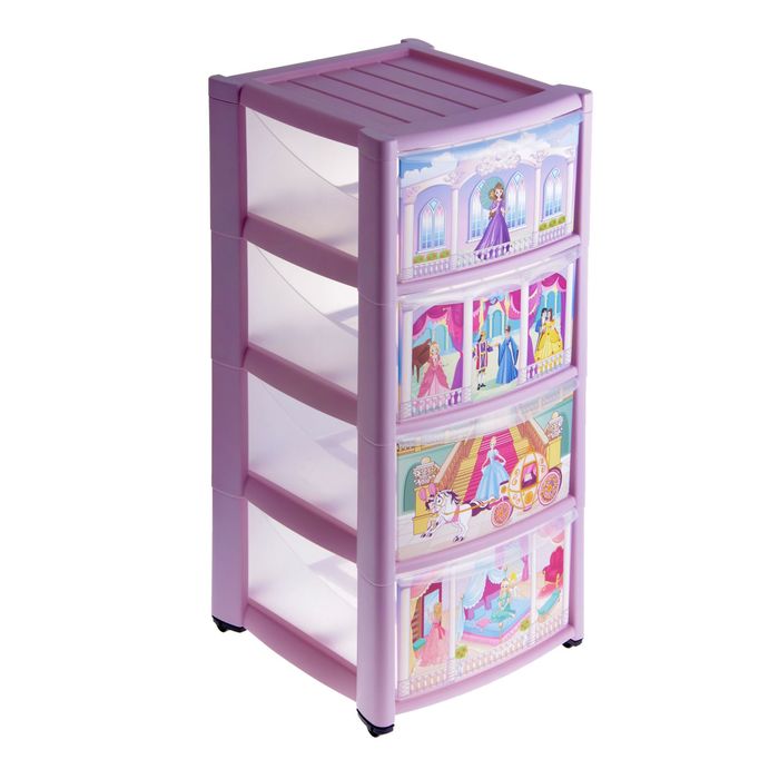 Комод на колесах "Золушка", 4 ящика, цвет розовый