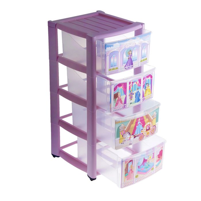 Комод на колесах "Золушка", 4 ящика, цвет розовый