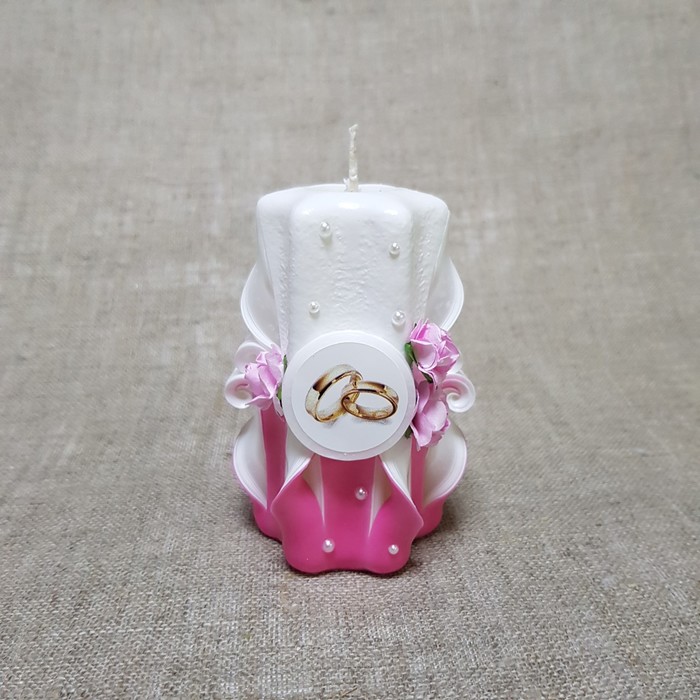 Свеча резная 10-11см "Свадебная с жемчугом" Бело--розовая