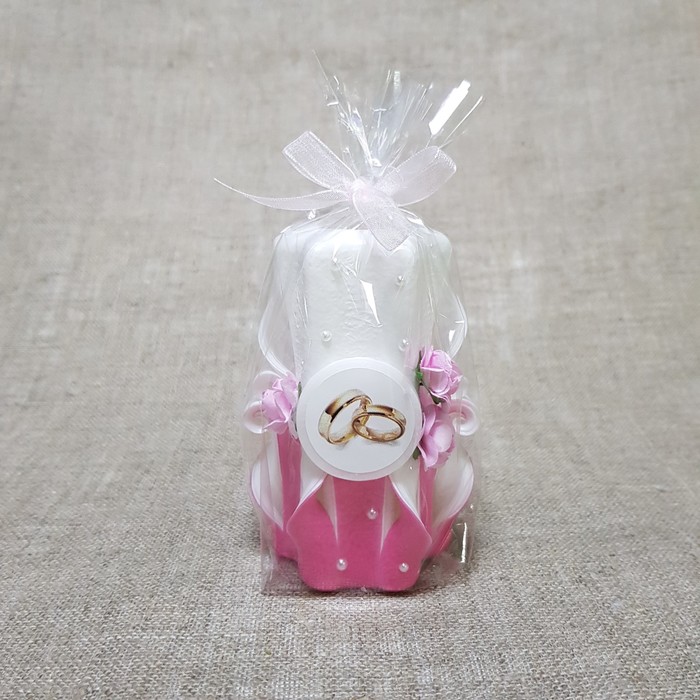 Свеча резная 10-11см "Свадебная с жемчугом" Бело--розовая