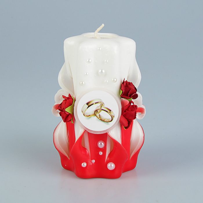 Свеча резная 10-11см"Свадебная с жемчугом" Бело-красная