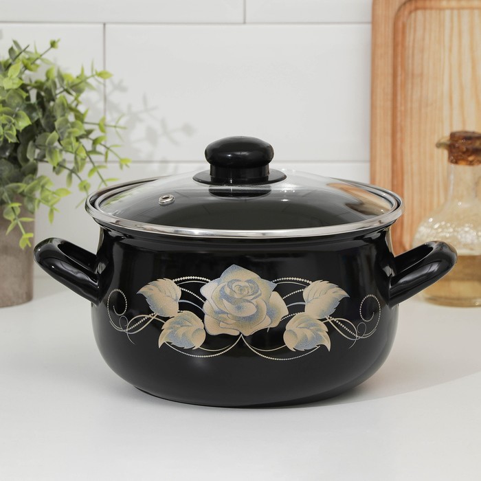 Кастрюля 3,1 л "Черное золото", стеклянная крышка