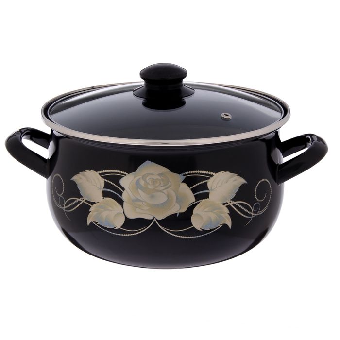 Кастрюля 5,1 л "Черное золото", стеклянная крышка