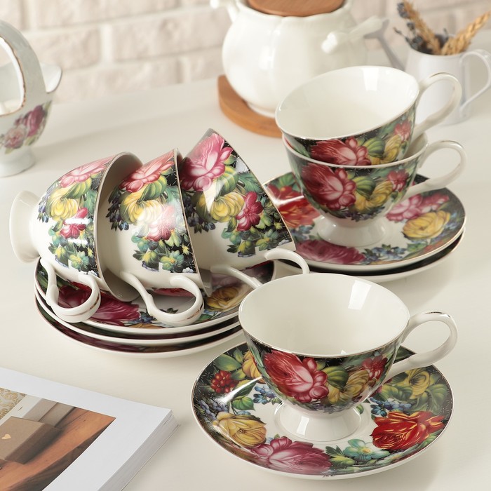 Сервиз чайный "Роковая роза", 12 предметов: 6 чашек 240 мл, 6 блюдец