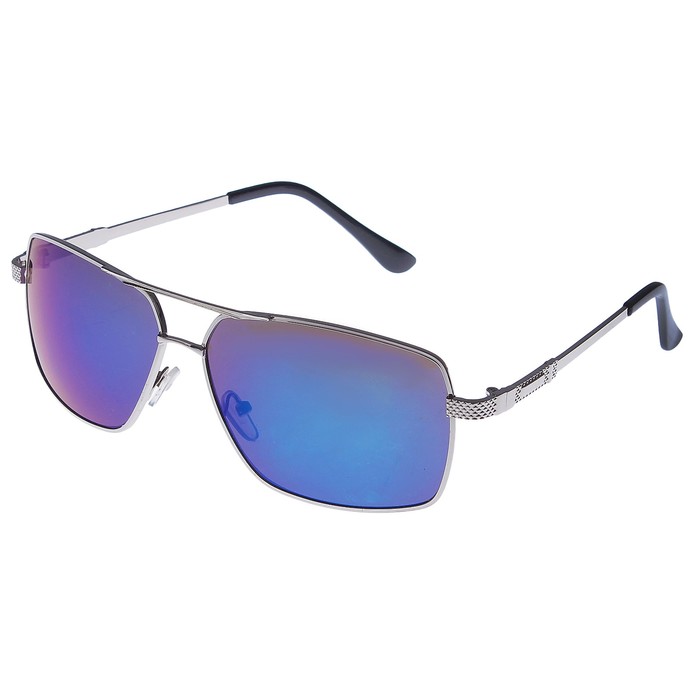 Очки солнцезащитные "Авиаторы", оправа хром, дужки — вставка рифлёная, линзы синие