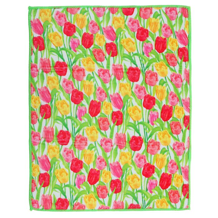 Салфетка для сушки посуды 38х50 см "Тюльпаны", микрофибра