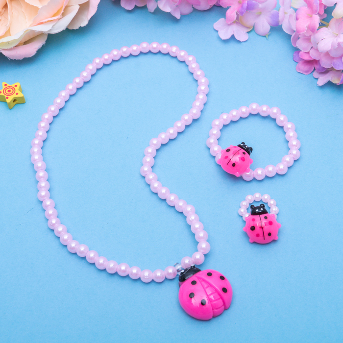 Набор детский "Выбражулька" 3 пред-а: бусы, браслет, кольцо, божья коровка, цвет МИКС