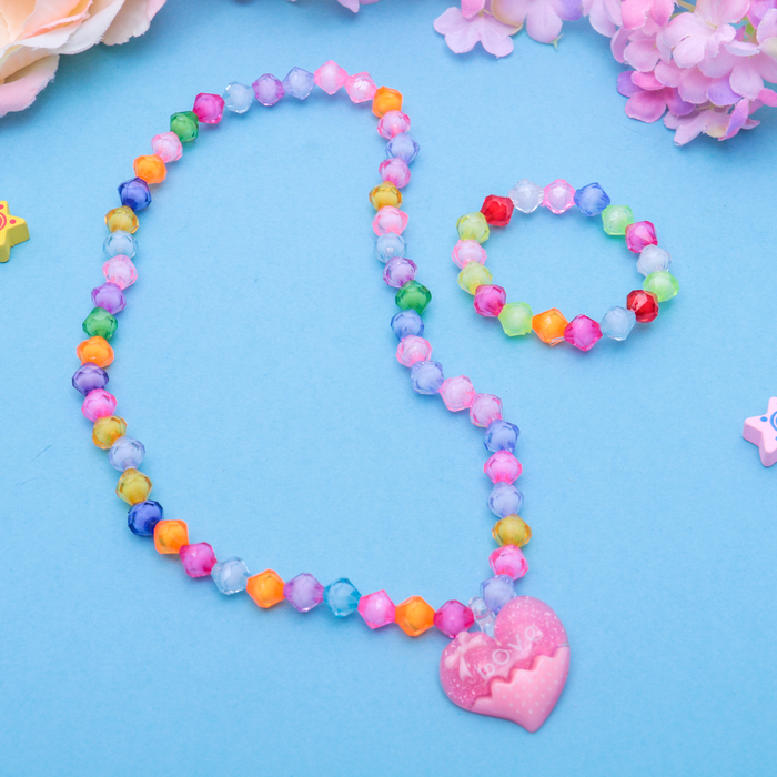 Набор детский "Выбражулька" 2 предмета: кулон, браслет, сердечко с бусинами, цвет МИКС