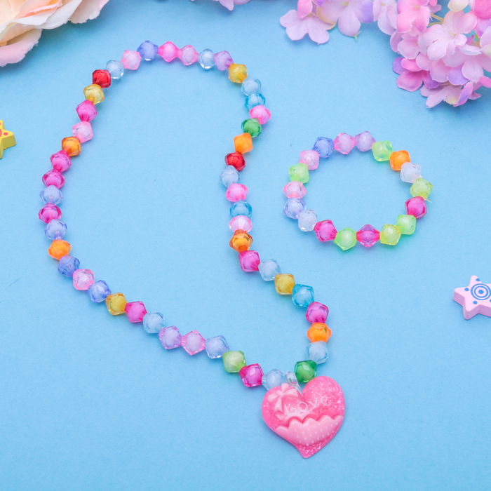 Набор детский "Выбражулька" 2 предмета: кулон, браслет, сердечко с бусинами, цвет МИКС