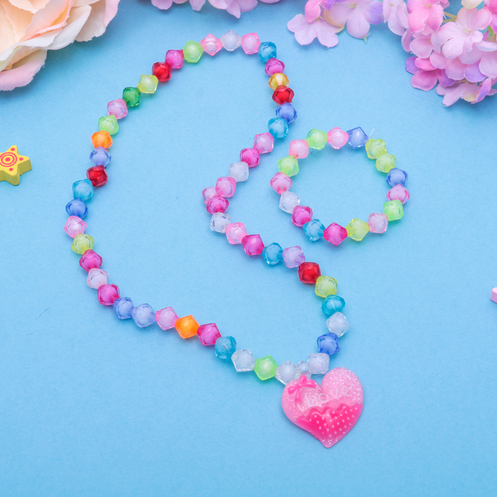 Набор детский "Выбражулька" 2 предмета: кулон, браслет, сердечко с бусинами, цвет МИКС