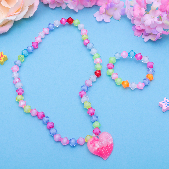 Набор детский "Выбражулька" 2 предмета: кулон, браслет, сердечко с бусинами, цвет МИКС