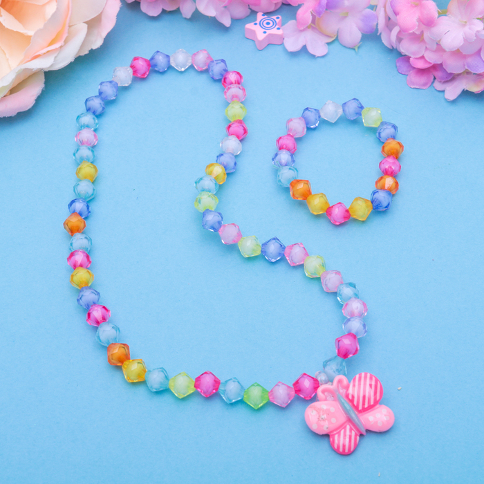 Набор детский "Выбражулька" 2 предмета: кулон, браслет, бабочка с бусинами, цвет МИКС