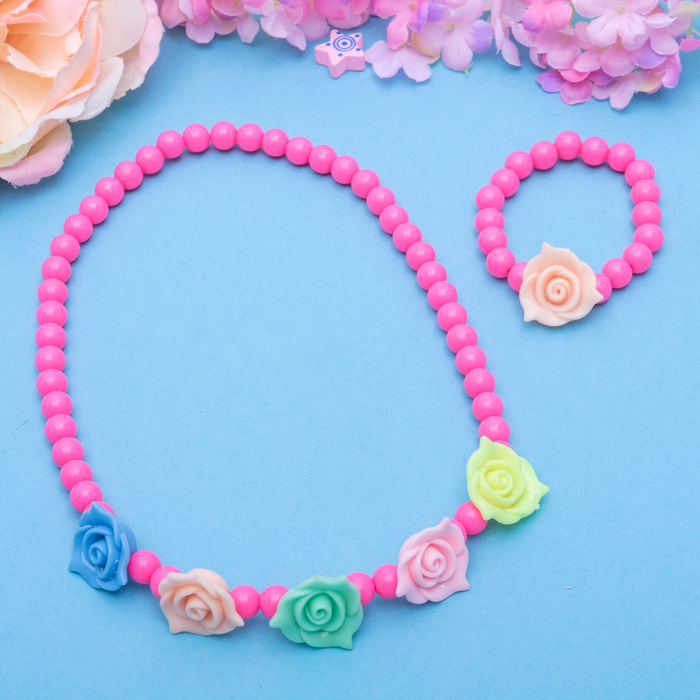 Набор детский "Выбражулька" 2 предмета: бусы, браслет, розочки нежность, цвет МИКС