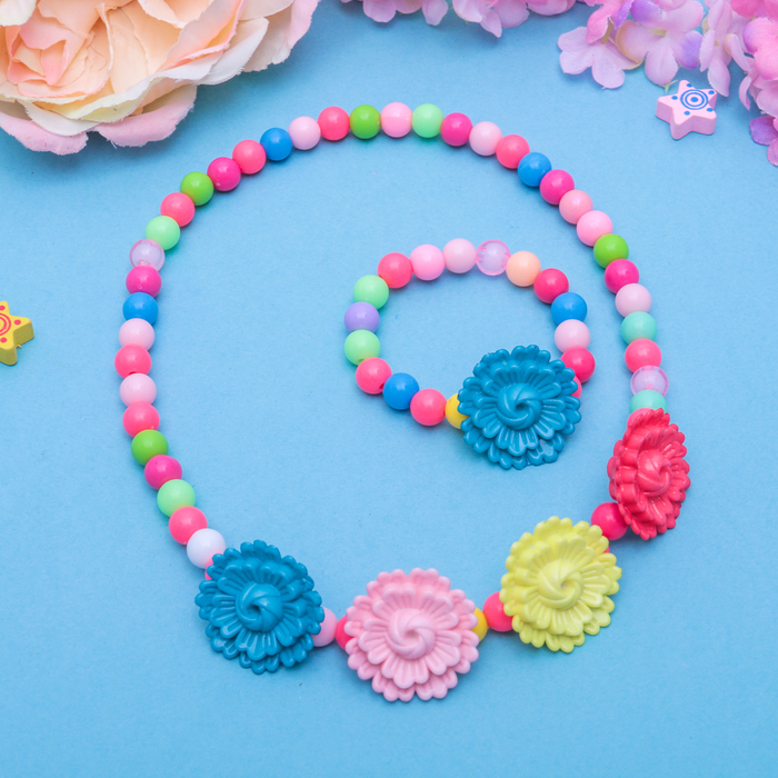 Набор детский "Выбражулька" 2 предмета: бусы, браслет, цветочки нежность, цвет МИКС