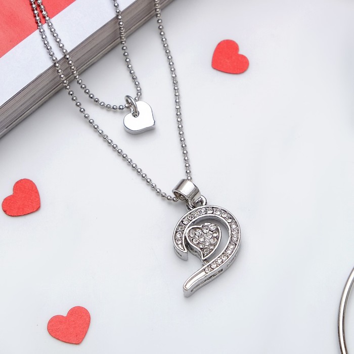 Кулон "Сердечки" дуэт, цвет серебро
