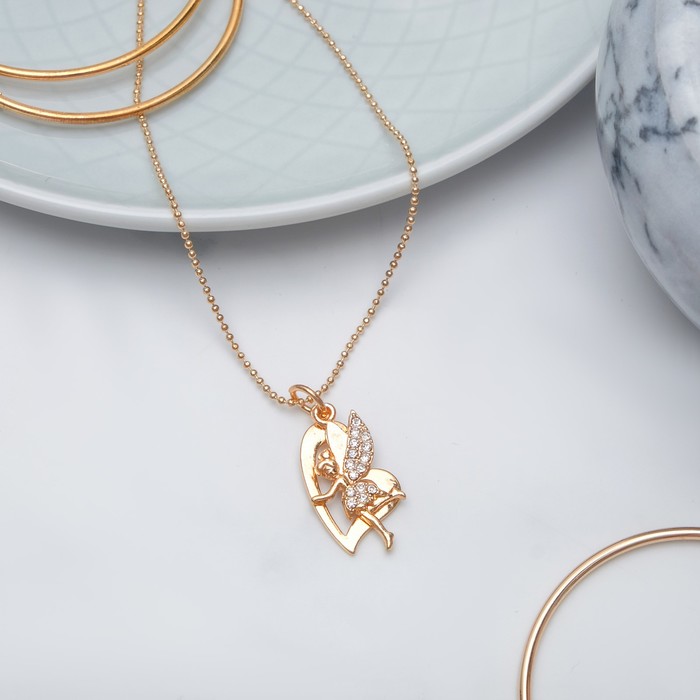 Кулон "Фея" с сердцем, цвет золото