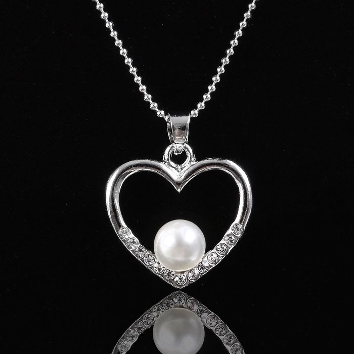 Кулон "Жемчужинка" сердце, цвет белый в серебре