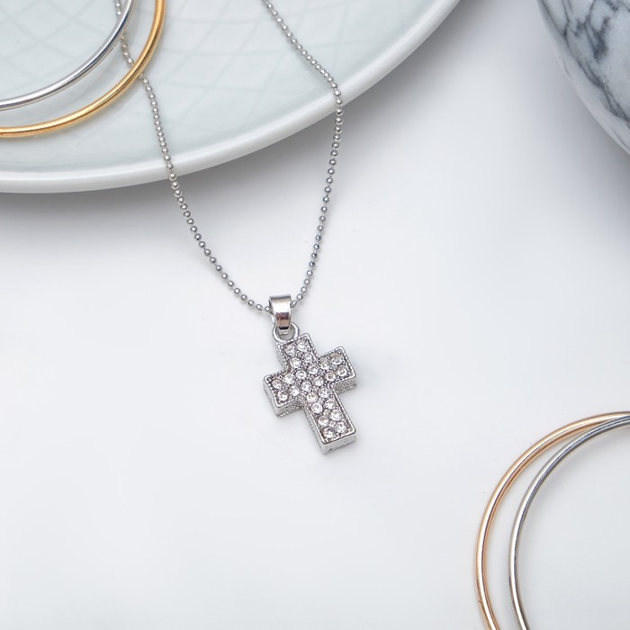 Кулон "Крест" блеск, цвет белый в серебре