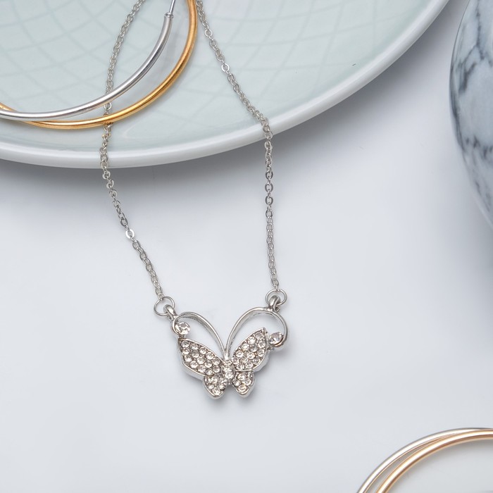 Кулон "Бабочка" ажурная, цвет белый в серебре